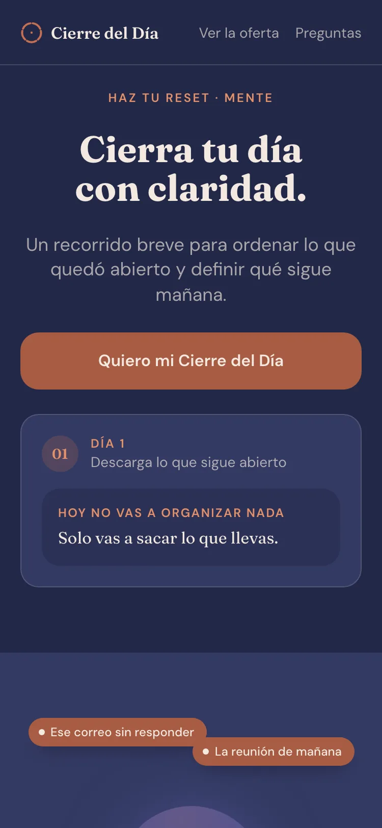 App Haz Tu Reset: experiencia Cierre del Día en el móvil